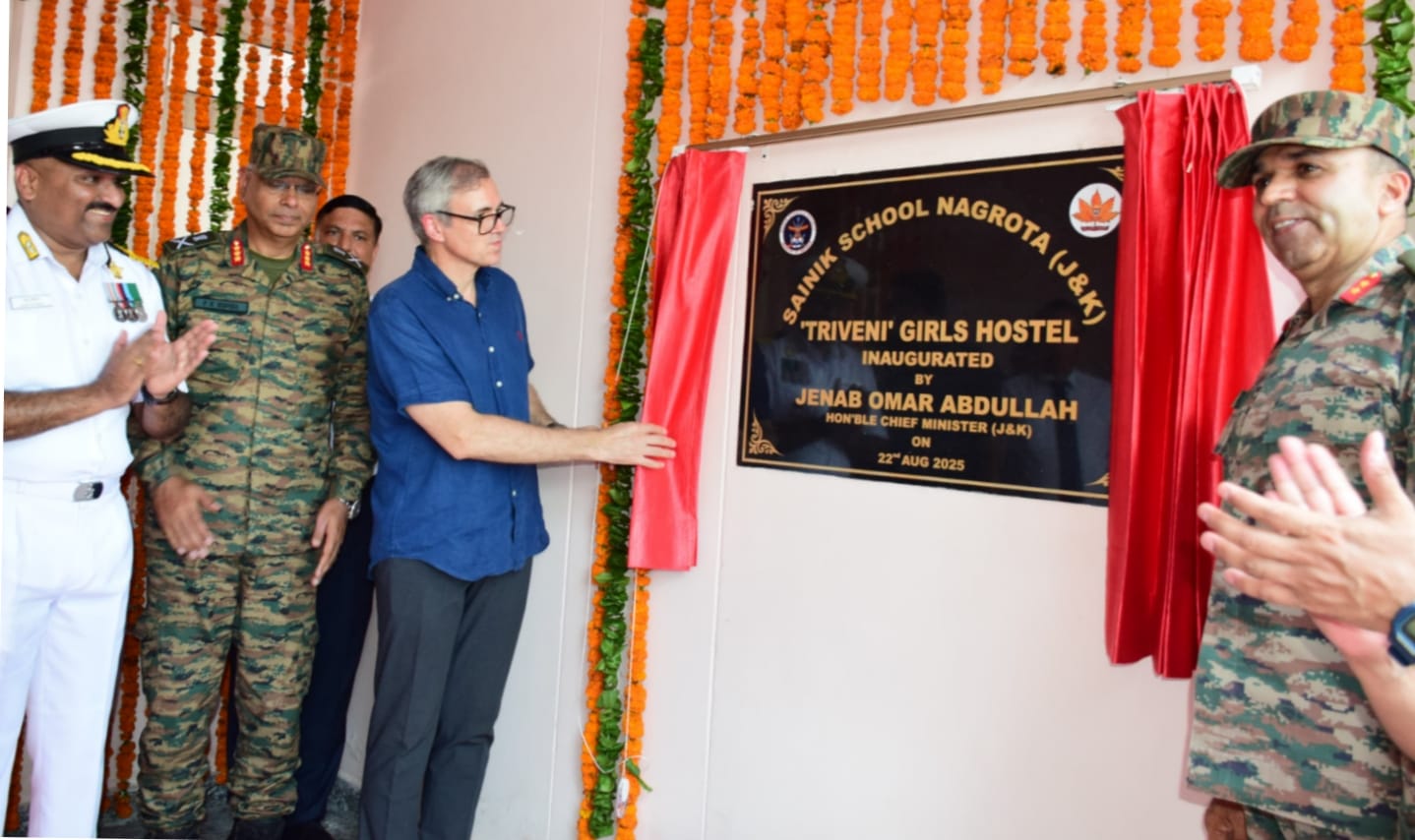 CM Omar Abdullah inaugurates girls’ hostel ‘Triveni’ at Sainik School Nagrota on 56th Raising Day