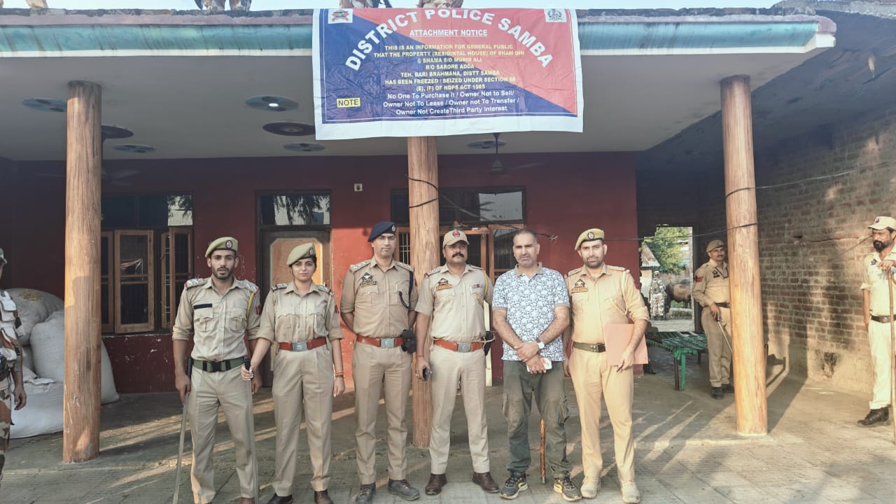 Police attaches property worth rupees 44.50 lacs of notorious drug peddler at Sarore Adda Bari Brahmana