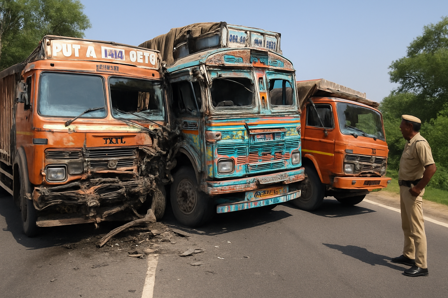 Three-Truck Collision on Jammu-Pathankot Highway in Samba; Drivers Injured