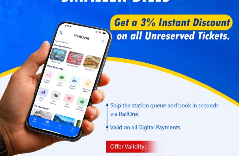 Northern Railway Announces 3% Discount on Unreserved Tickets via RailOne App
