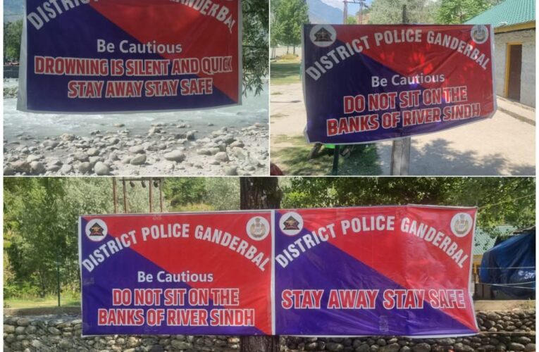 Ganderbal Police installs safety banners along Nallah Sindh ahead of Eid ul Adha
