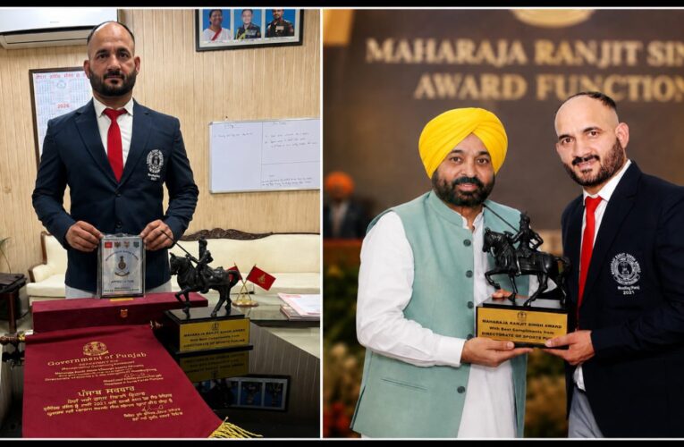Vajra Corps Wrestler Surinder Kamboj Honored with Punjab State Award and Maharaja Ranjit Singh Trophy for Sporting Excellence