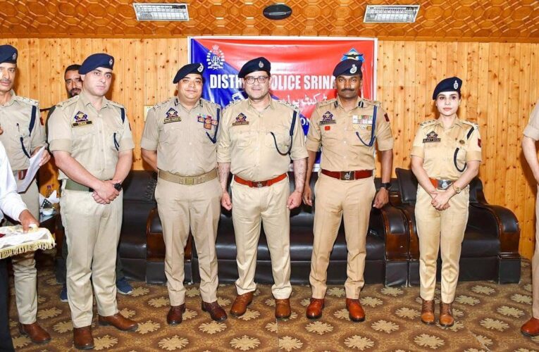 Srinagar Police holds pipping ceremony for newly promoted officers at District Police Lines
