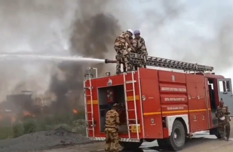 CISF personnel avert major fire at Malawan power plant wood scrap yard in Etah