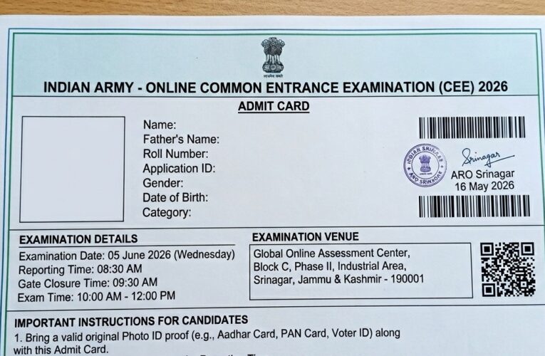 Indian Army CEE Admit Card 2026: Online Exam Dates, Download Link, and Guidelines