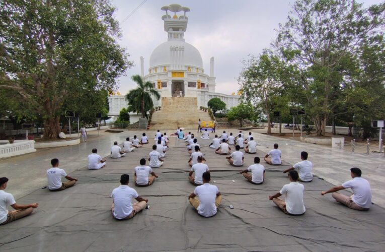 Yoga session held at Shanti Stupa ahead of International Day of Yoga