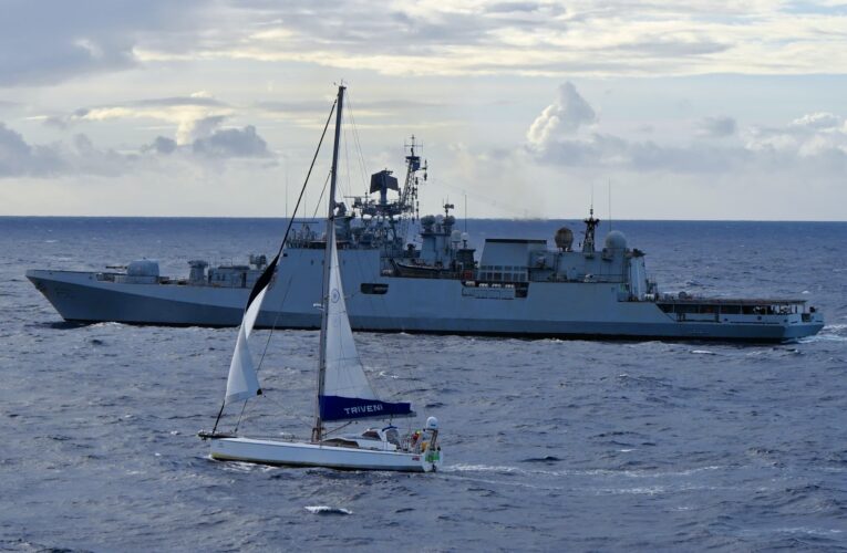 Indian Army all-women sailboat IASV Triveni meets naval frigate INS Tarkash in Indian Ocean