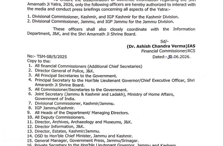 Jammu and Kashmir government names official media spokespersons for Shri Amarnath Yatra 2026