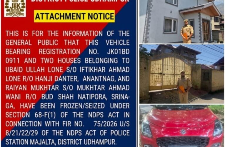 Udhampur Police attaches drug peddlers properties worth over 3 crore