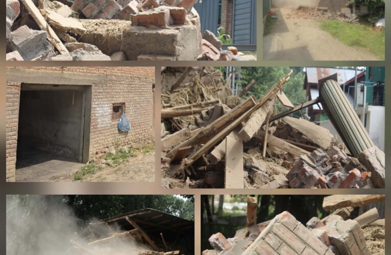 Awantipora authorities demolish illegal property of drug peddler in Chersoo