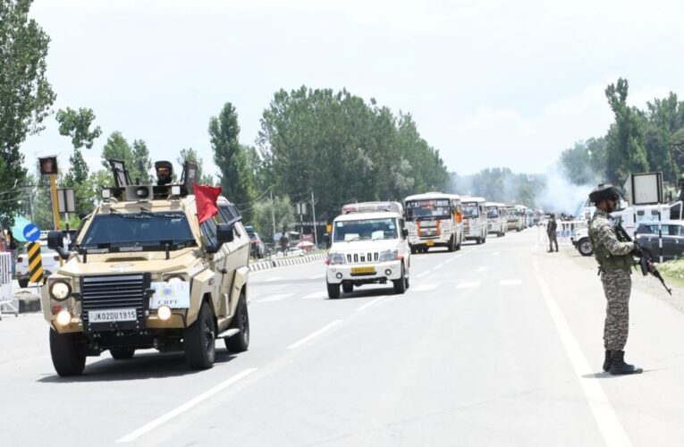 CRPF personnel escort Amarnath Yatra convoy to ensure pilgrim safety