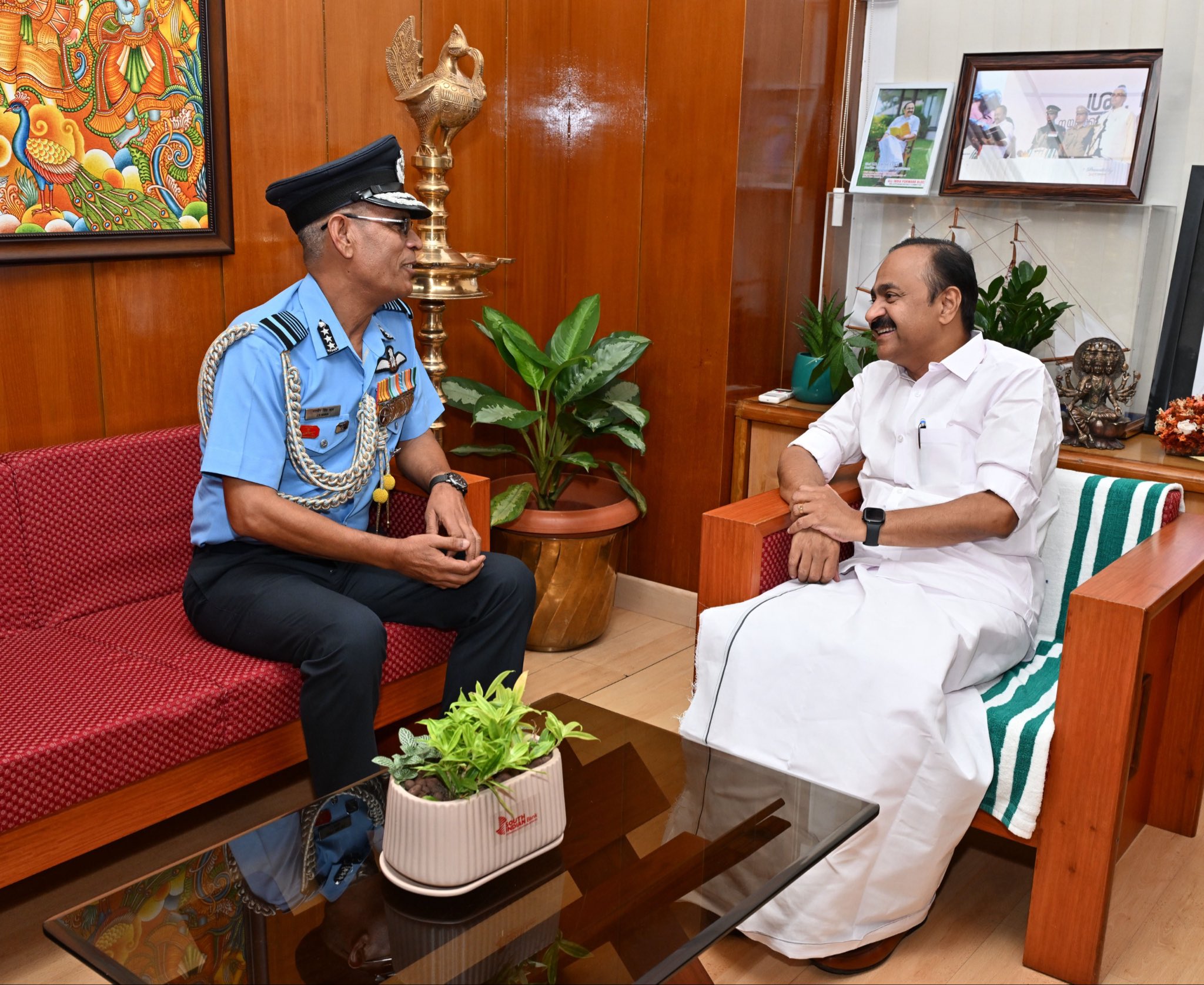 Air Marshal Jasvir Singh Mann Pays Courtesy Call on Kerala Chief Minister V. D. Satheesan