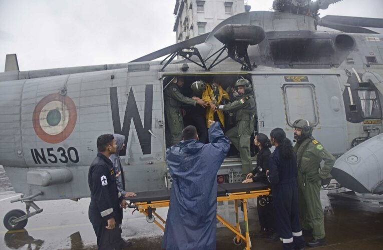 Indian Navy helilifts injured seafarer from oil tanker off Mumbai coast amid heavy rains
